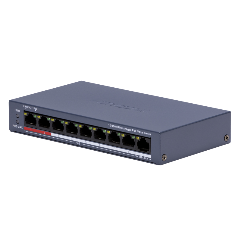 Hikvision DS-3E0109P-E/M(C) Коммутатор 8-портовый неуправляемый PoE