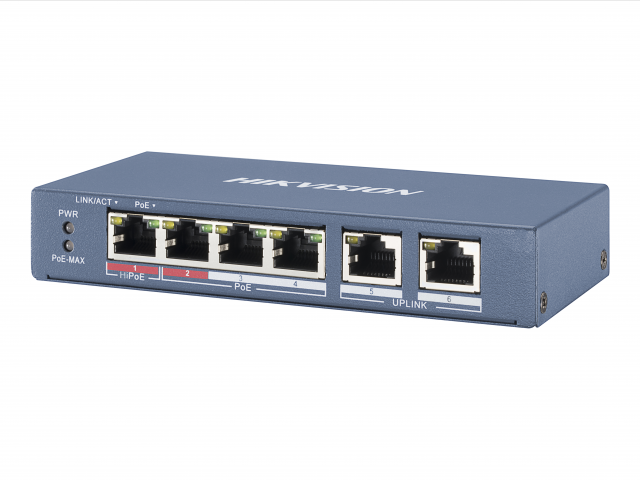 Коммутатор DS-3E0106P-E/M (B) 4 пор PoE 