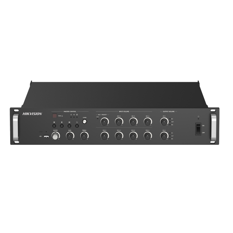 Hikvision DS-QAZ1A500G1-VB2(B) Сетевой усилитель 500 Вт, 2 зоны, USB/Bluetooth, аудио по расписанию