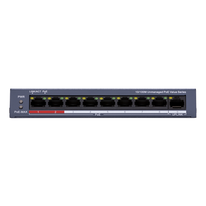 Hikvision DS-3E0109P-E/M(C) Коммутатор 8-портовый неуправляемый PoE