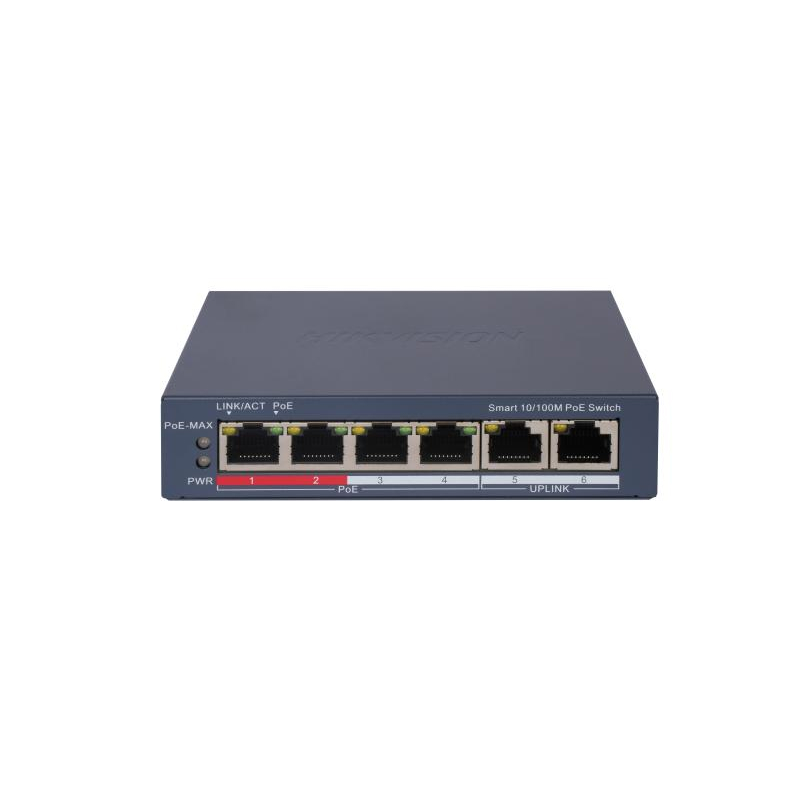 Hikvision DS-3E1106P-EI Коммутатор 4-портовый PoE, управление через Hik-Partner Pro
