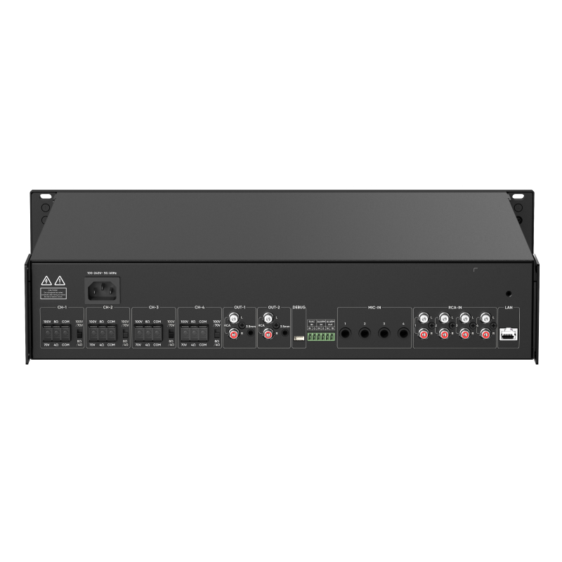 Hikvision DS-QAZ1A1000G1-VB4(B) Сетевой усилитель 1000 Вт, 4 зоны, USB/Bluetooth, аудио по расписанию