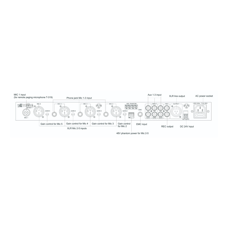 ITC T-1S01 Предусилитель микрофонный-микшер, 4 микр вх, 4 линейных вх, 1 канал