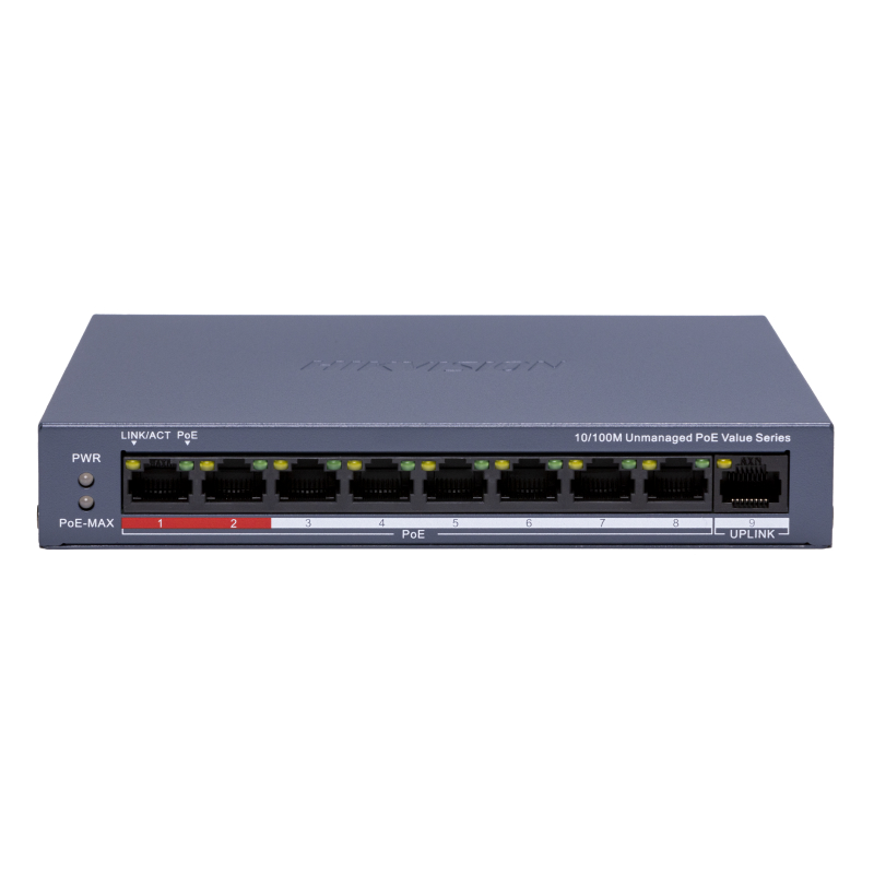 Hikvision DS-3E0109P-E/M(C) Коммутатор 8-портовый неуправляемый PoE