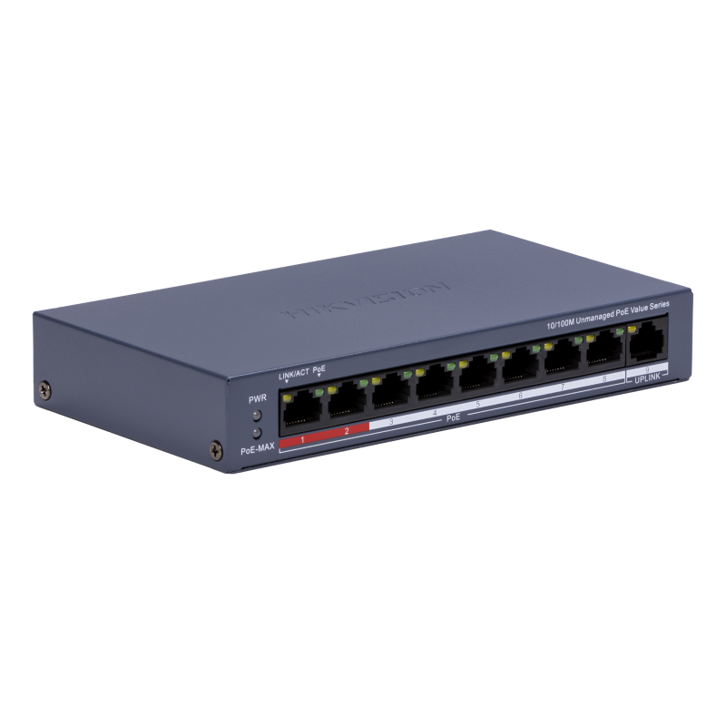 Hikvision DS-3E0109P-E/M(C) Коммутатор 8-портовый неуправляемый PoE