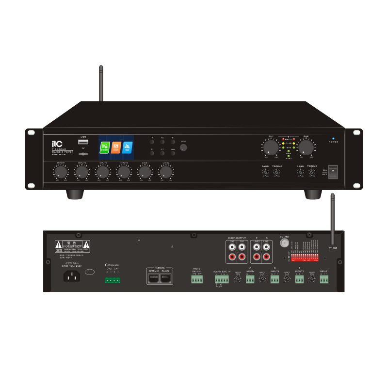 ITC T-2120UC 2-канальный матричный цифровой микшерный усилитель (2*120 Вт) с Bluetooth, тюнером и MP3