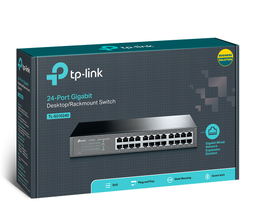 Коммутатор, TP-Link, TL-SG1024D, Настольный, 24 порта 10/100/1000M RJ45, Корпус пластик