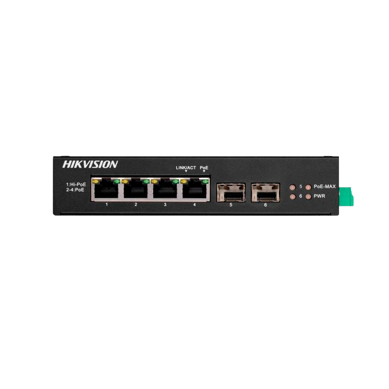 Hikvision DS-3T0506HP-E/HS Промышленный 4-портовый неуправляемый коммутатор Hi-PoE